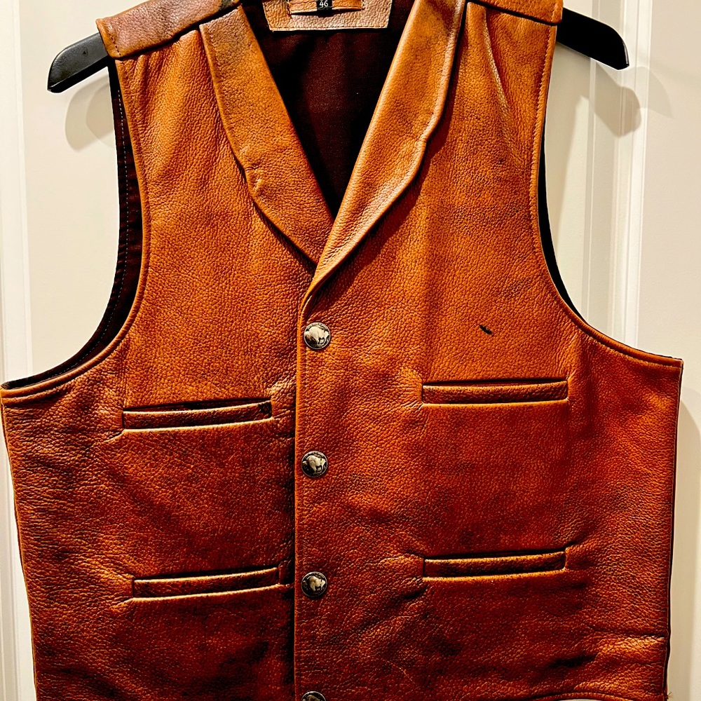 Brown Bison Leather Vest w/concealed inner pockets size 46 (XL)